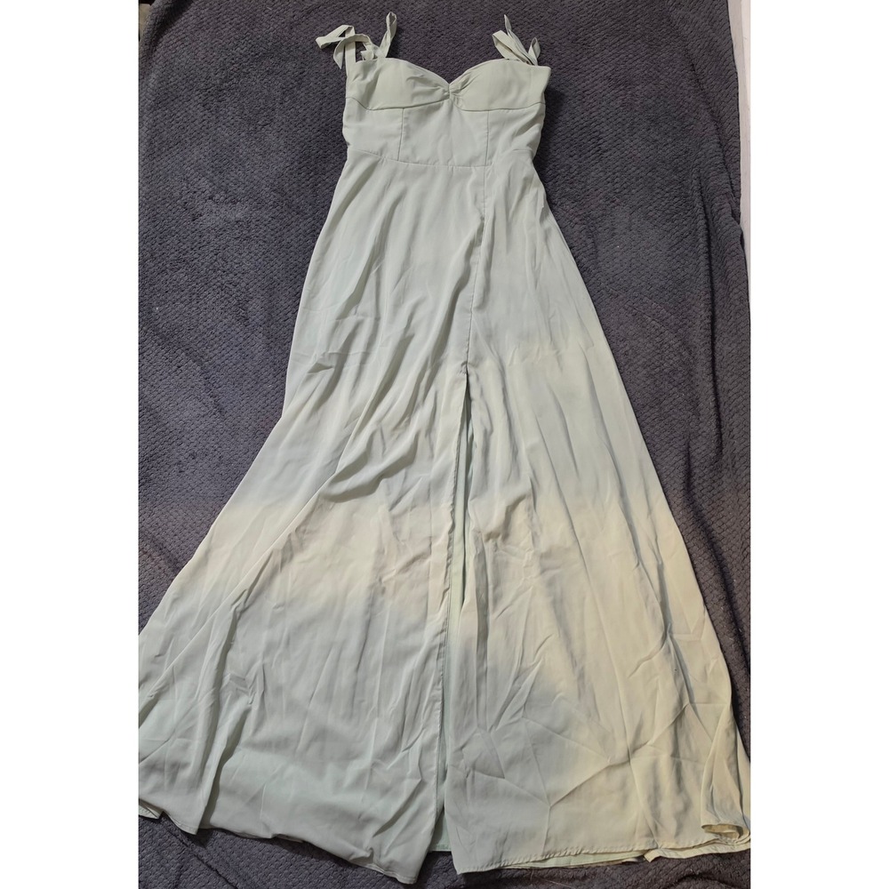 Azazie Sage Green Tie Shoulder Maxi Dress Sweetheart Slit Bridesmaid Gown A4